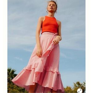 Anthropologie Maeve Penny Ruffled Midi Skirt in Pink. Size Small